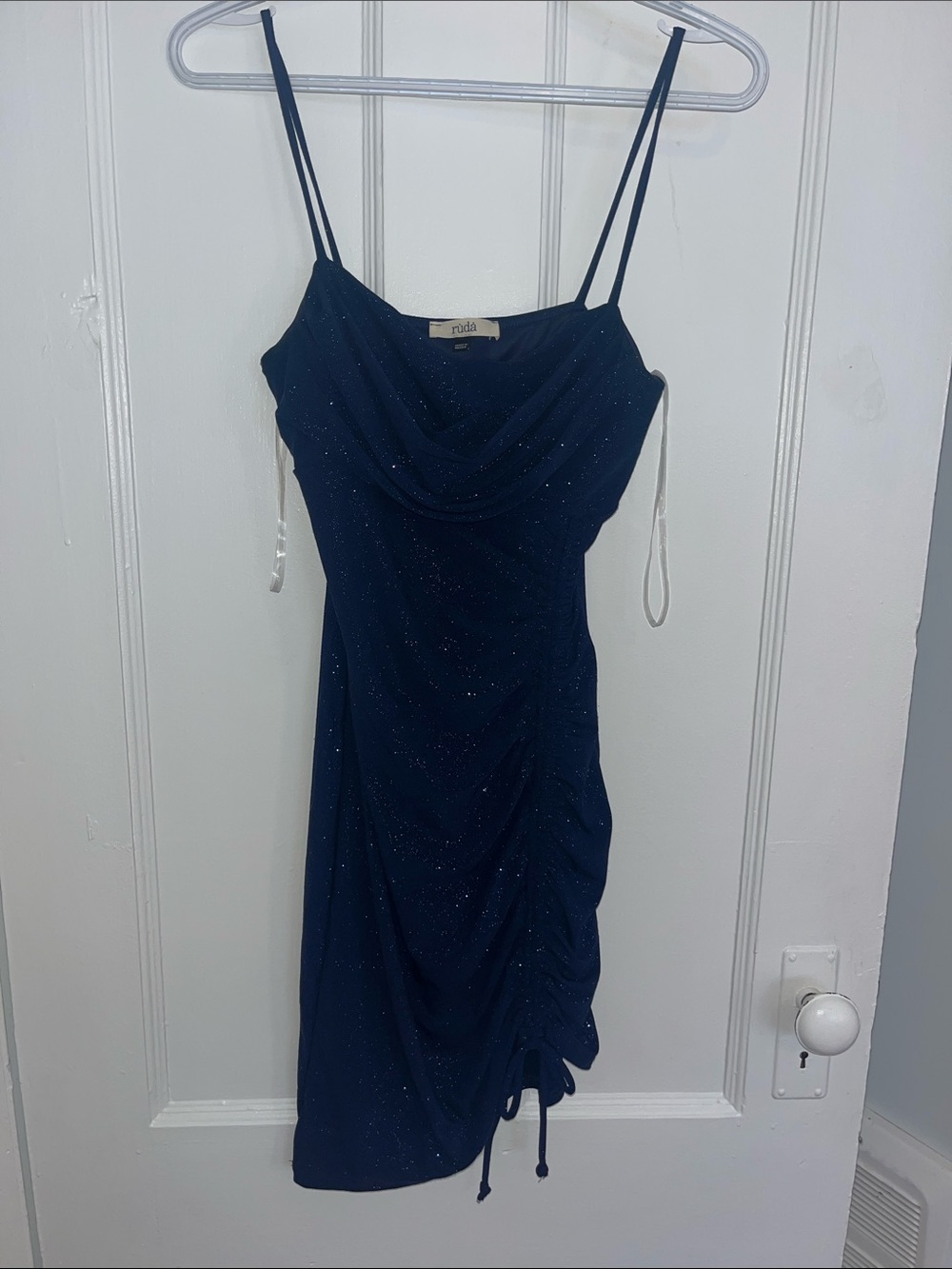Navy Sparkle Cowl Neck Mini Dress